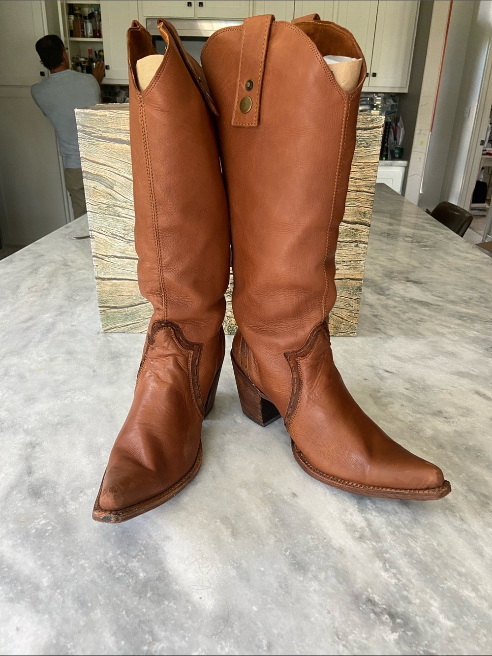 Women's Tall Leather Western Boots in Chestnut - Picture 1 of 8